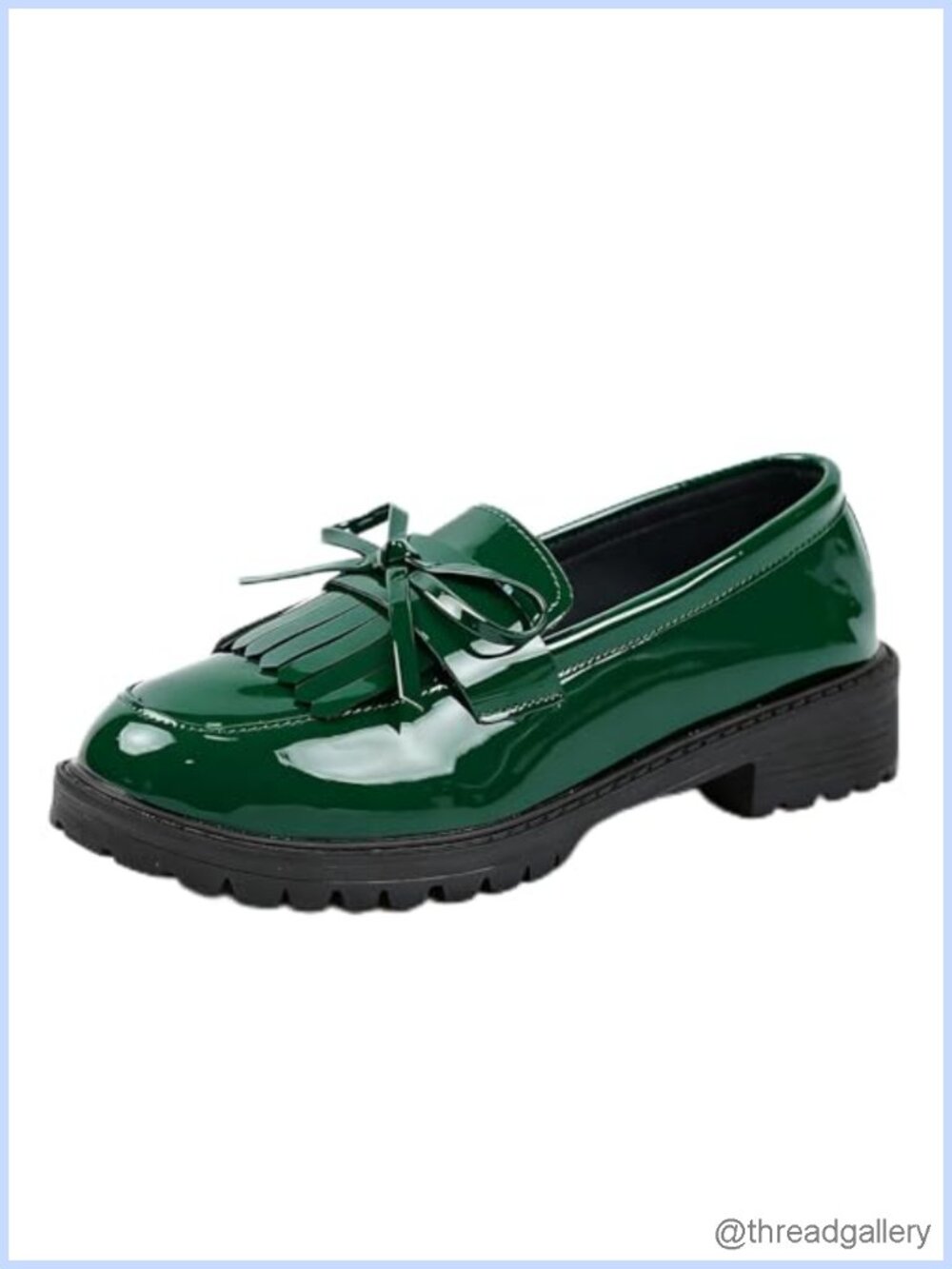 Women's Patent Leather Tassel Loafers Slip-On Round Toe Bow Block Heel Office